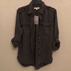 Green Button-up Top SP Black
